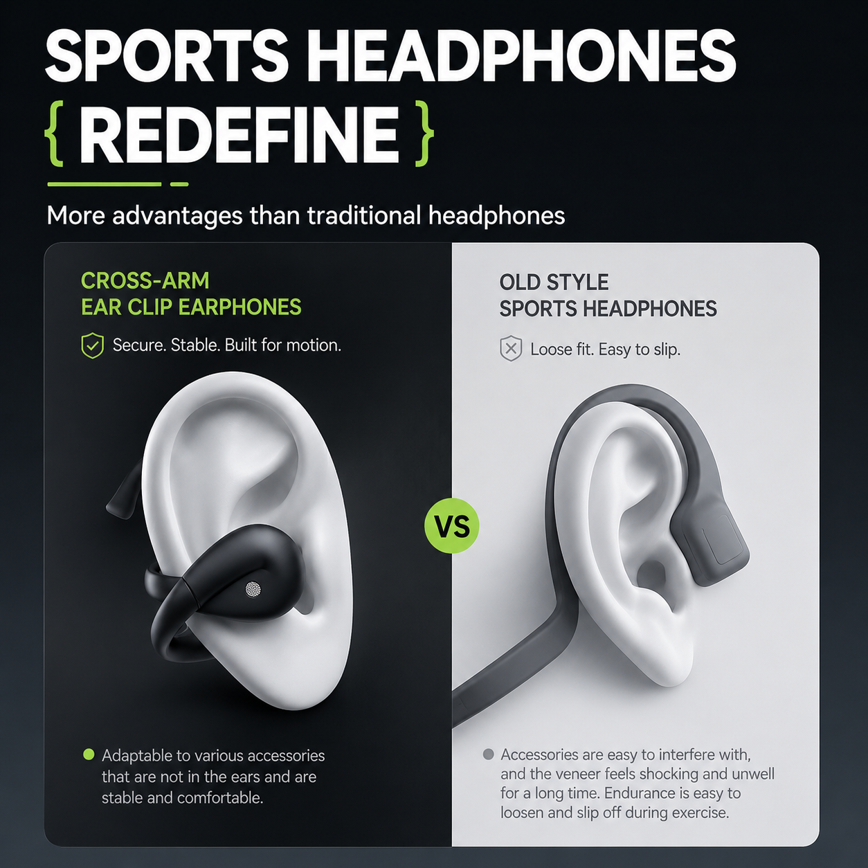 Sports Earphone Hook - Acer OHR555 Unique Cross Arm Open