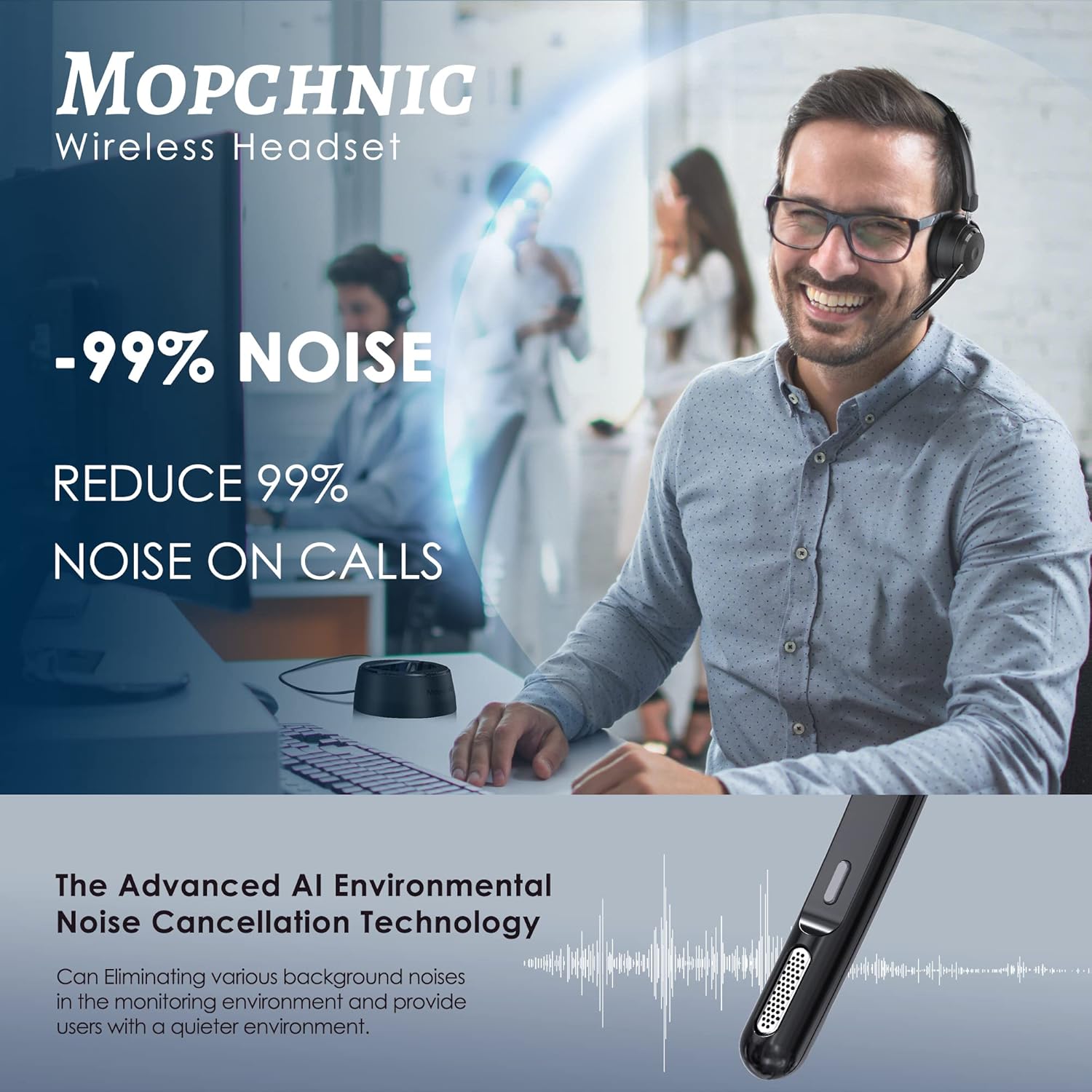 Wireless Bluetooth Headset wit - Noise Cancelling Headphone recensie en prijs