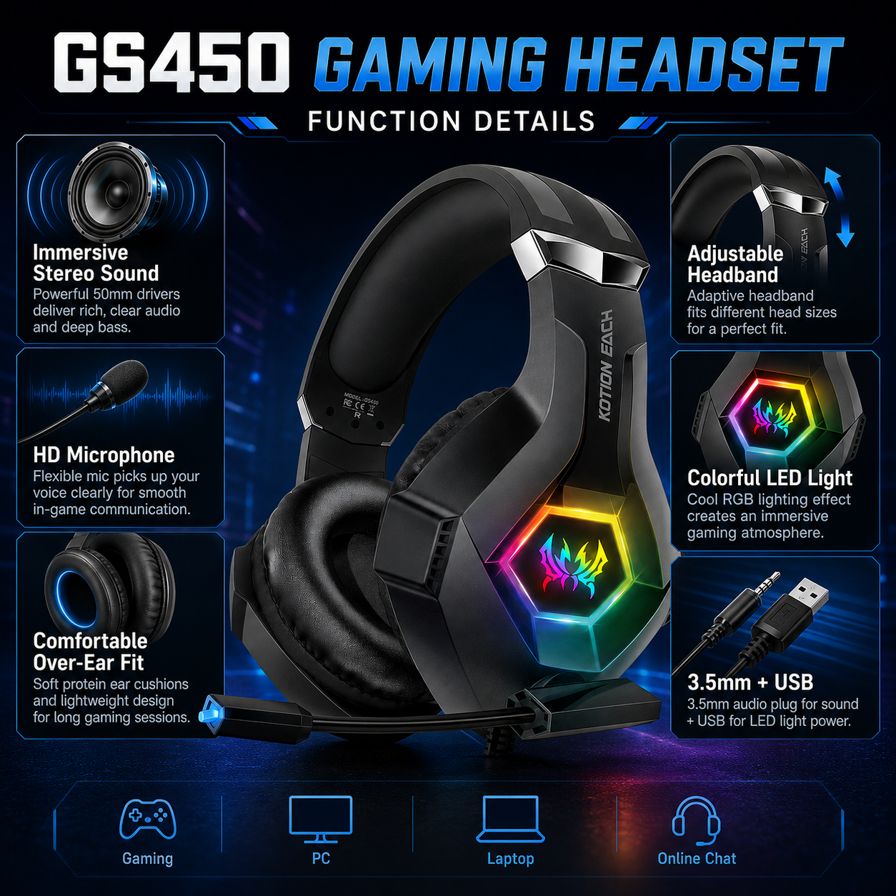GS450 Wired Gaming Headset RGB - Gaming Headset Rgb recensie en prijs