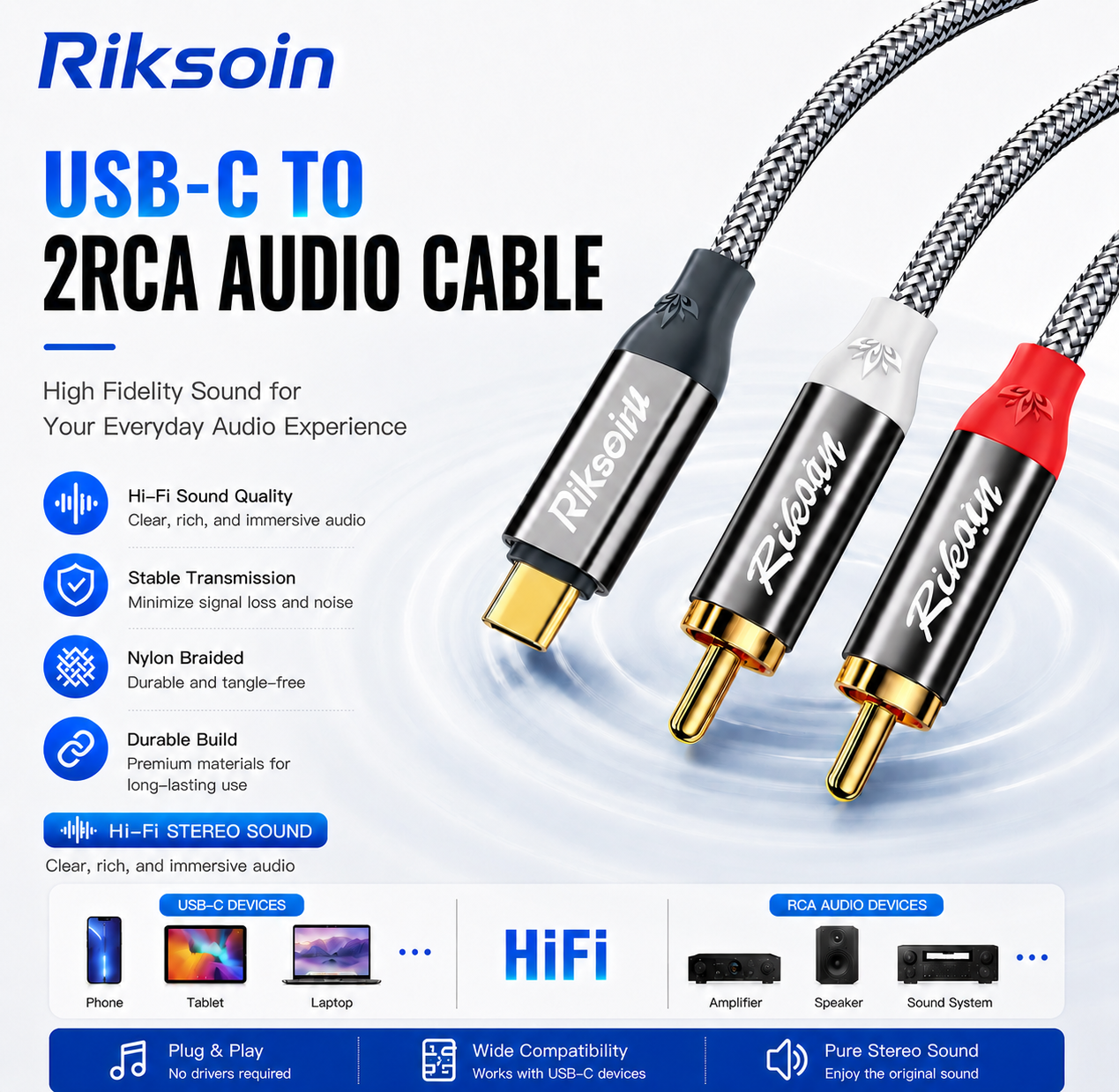 Riksoin USB C to RCA Audio Cab - Audio Splitter Y recensie en prijs