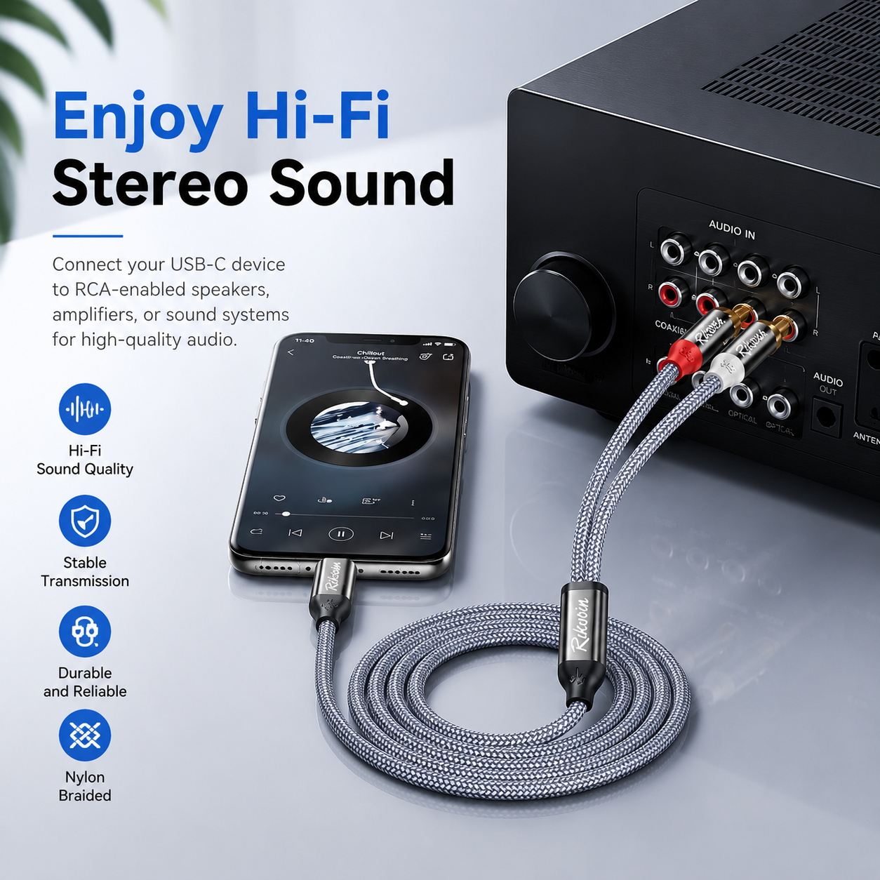 Riksoin USB C to RCA Audio Cab - Audio Splitter Y recensie en prijs