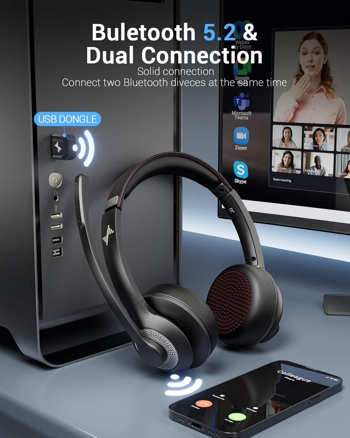 Bluetooth 5.2 Headset with Mic - Bluetooth Headset On Ear recensie en prijs